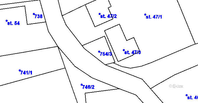 Parcela st. 754/3 v KÚ Ouběnice u Votic, Katastrální mapa