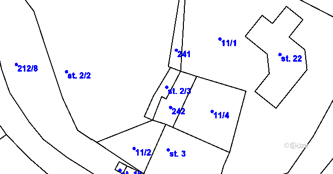 Parcela st. 2/3 v KÚ Ostrov u Ouběnic, Katastrální mapa