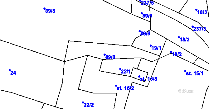 Parcela st. 89/8 v KÚ Ostrov u Ouběnic, Katastrální mapa