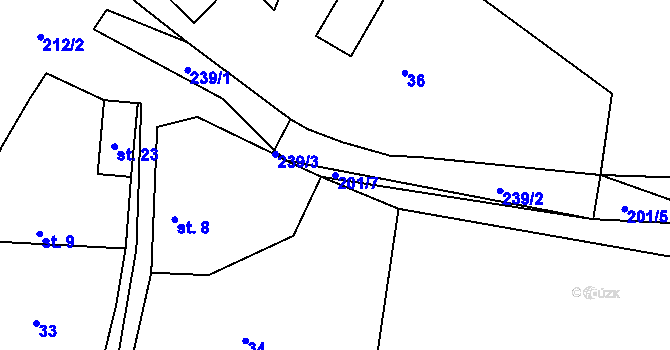 Parcela st. 201/7 v KÚ Ostrov u Ouběnic, Katastrální mapa