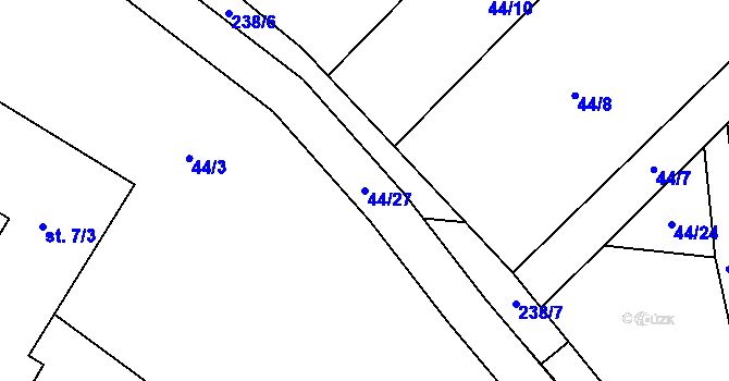 Parcela st. 44/27 v KÚ Ostrov u Ouběnic, Katastrální mapa