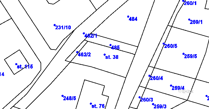 Parcela st. 38 v KÚ Ouběnice u Dobříše, Katastrální mapa