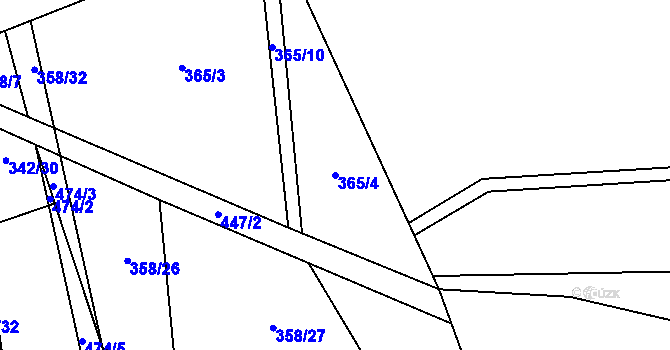 Parcela st. 365/4 v KÚ Ouběnice u Dobříše, Katastrální mapa