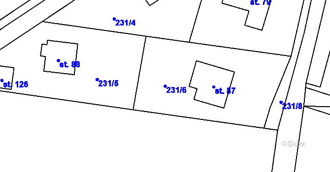 Parcela st. 231/6 v KÚ Ouběnice u Dobříše, Katastrální mapa