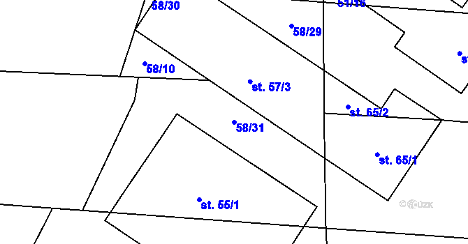 Parcela st. 58/31 v KÚ Ouběnice u Dobříše, Katastrální mapa