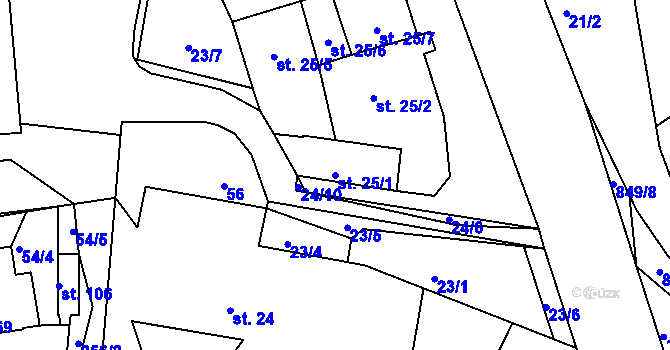Parcela st. 25/1 v KÚ Oucmanice, Katastrální mapa