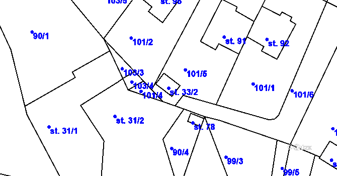 Parcela st. 33/2 v KÚ Oucmanice, Katastrální mapa