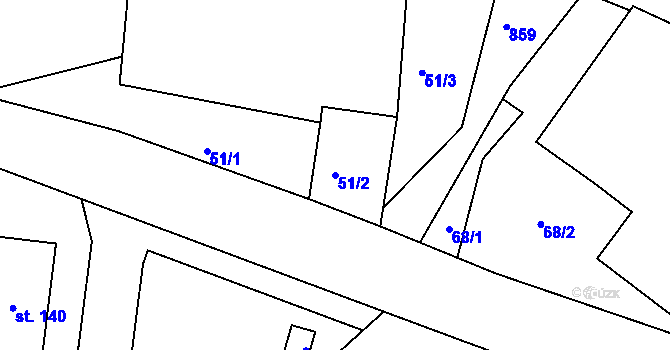 Parcela st. 51/2 v KÚ Oucmanice, Katastrální mapa