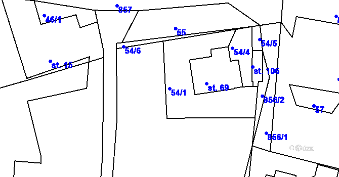 Parcela st. 54/1 v KÚ Oucmanice, Katastrální mapa