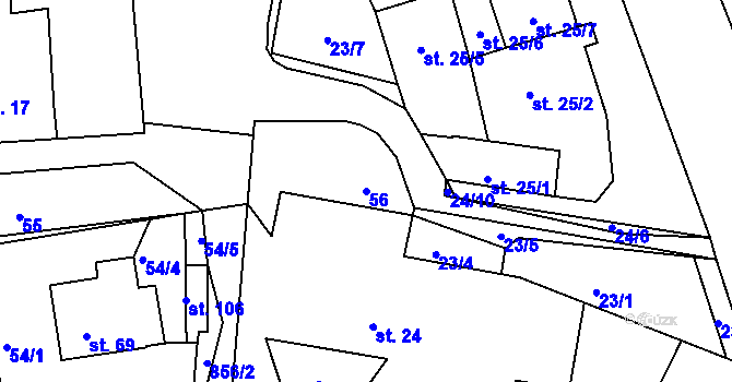 Parcela st. 56 v KÚ Oucmanice, Katastrální mapa