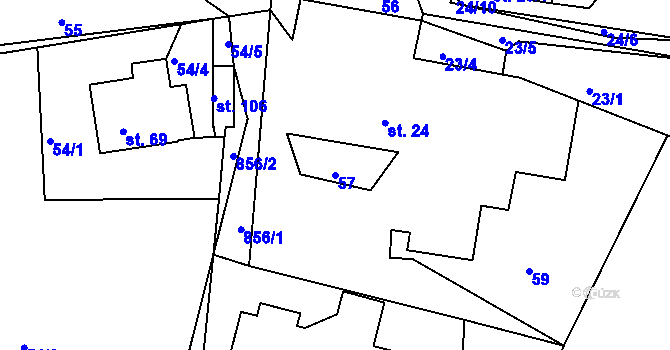 Parcela st. 57 v KÚ Oucmanice, Katastrální mapa