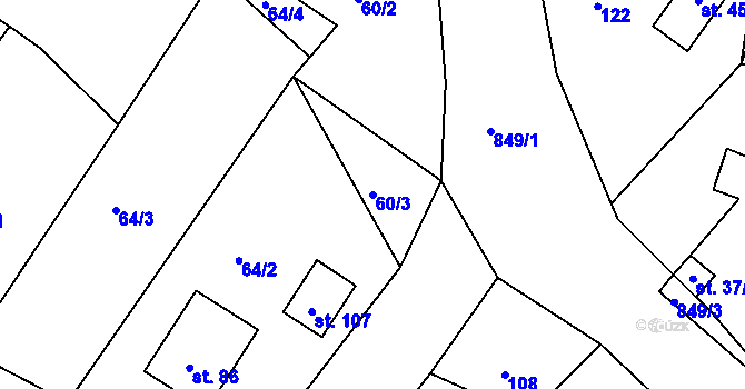 Parcela st. 60/3 v KÚ Oucmanice, Katastrální mapa