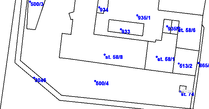 Parcela st. 58/8 v KÚ Oucmanice, Katastrální mapa