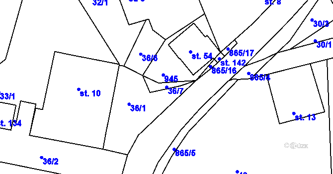 Parcela st. 36/7 v KÚ Oucmanice, Katastrální mapa