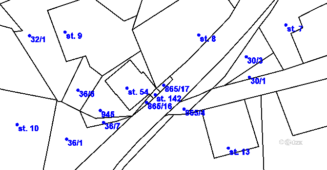 Parcela st. 865/17 v KÚ Oucmanice, Katastrální mapa