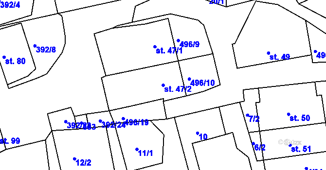 Parcela st. 47/2 v KÚ Jitkov, Katastrální mapa