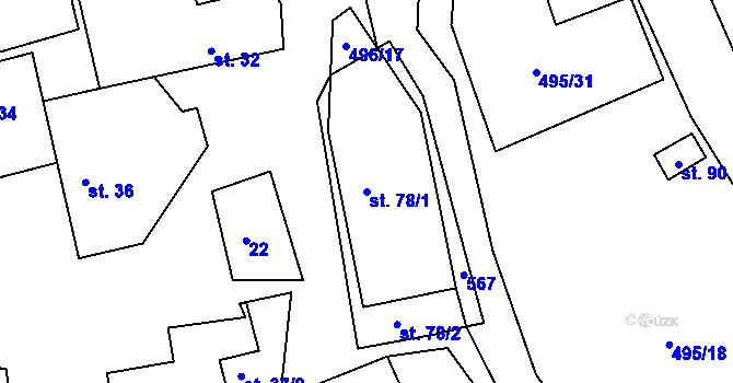 Parcela st. 78/1 v KÚ Jitkov, Katastrální mapa
