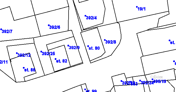 Parcela st. 80 v KÚ Jitkov, Katastrální mapa