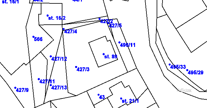 Parcela st. 89 v KÚ Jitkov, Katastrální mapa
