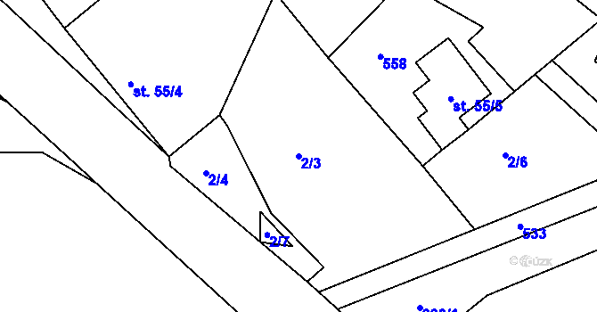 Parcela st. 2/3 v KÚ Jitkov, Katastrální mapa