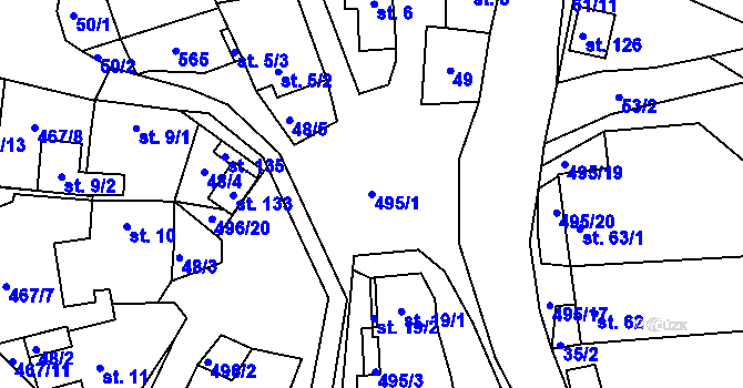 Parcela st. 495/1 v KÚ Jitkov, Katastrální mapa