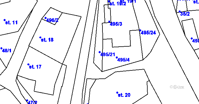 Parcela st. 495/21 v KÚ Jitkov, Katastrální mapa