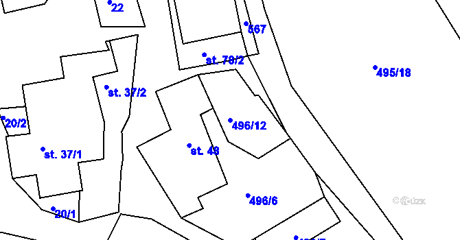 Parcela st. 496/12 v KÚ Jitkov, Katastrální mapa