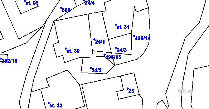 Parcela st. 496/13 v KÚ Jitkov, Katastrální mapa