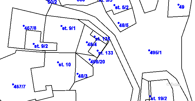 Parcela st. 133 v KÚ Jitkov, Katastrální mapa