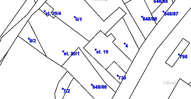 Parcela st. 19 v KÚ Oudoleň, Katastrální mapa