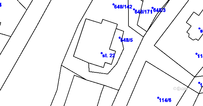 Parcela st. 22 v KÚ Oudoleň, Katastrální mapa
