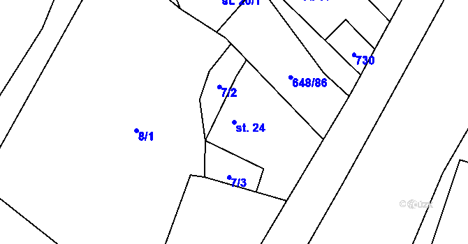 Parcela st. 24 v KÚ Oudoleň, Katastrální mapa
