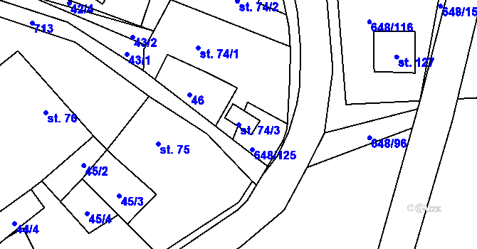Parcela st. 74/3 v KÚ Oudoleň, Katastrální mapa