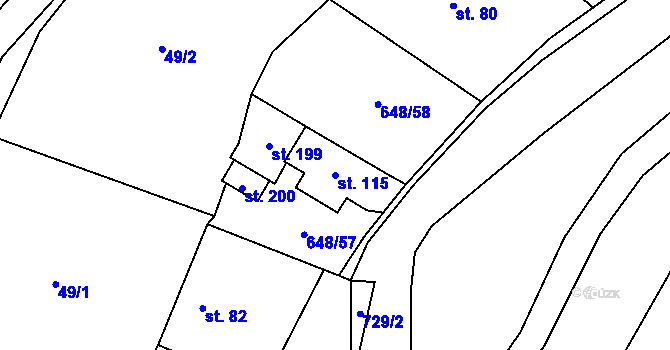 Parcela st. 115 v KÚ Oudoleň, Katastrální mapa