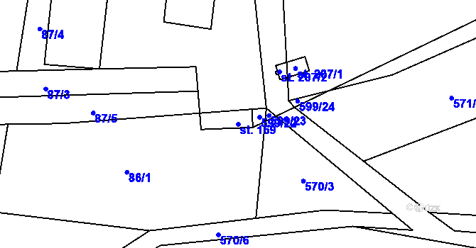 Parcela st. 169 v KÚ Oudoleň, Katastrální mapa