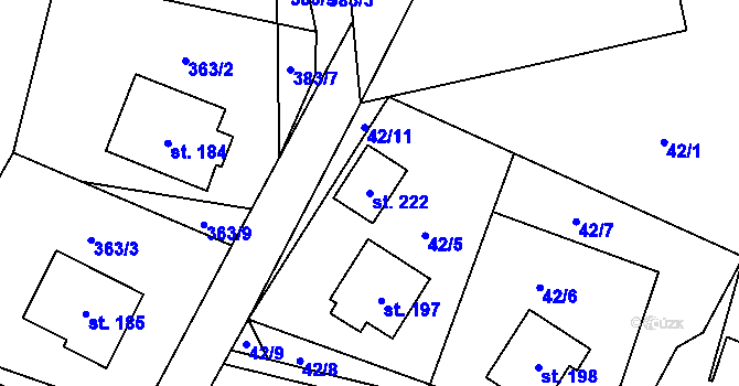 Parcela st. 222 v KÚ Oudoleň, Katastrální mapa
