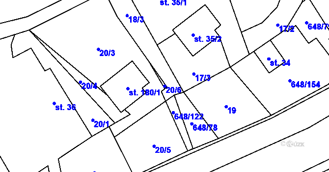 Parcela st. 20/6 v KÚ Oudoleň, Katastrální mapa