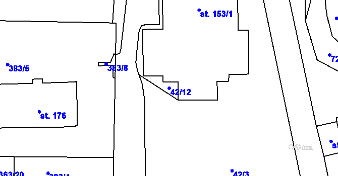 Parcela st. 42/12 v KÚ Oudoleň, Katastrální mapa