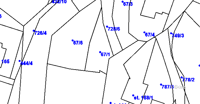 Parcela st. 67/1 v KÚ Oudoleň, Katastrální mapa