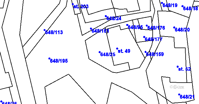 Parcela st. 648/25 v KÚ Oudoleň, Katastrální mapa