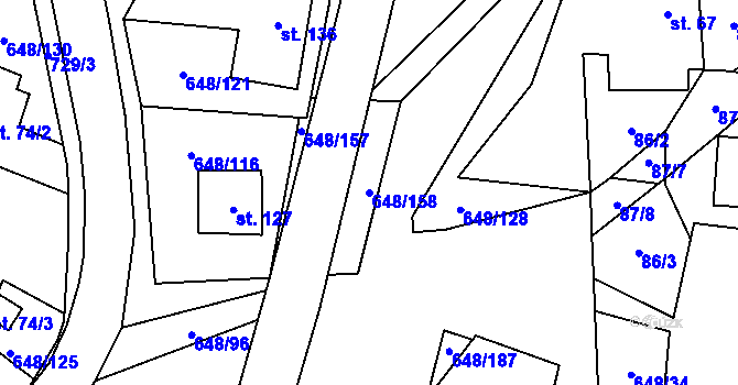 Parcela st. 648/158 v KÚ Oudoleň, Katastrální mapa