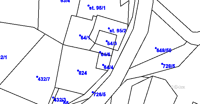 Parcela st. 64/6 v KÚ Oudoleň, Katastrální mapa