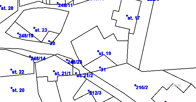 Parcela st. 19 v KÚ Slavětín u Oudoleně, Katastrální mapa