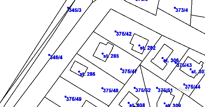 Parcela st. 285 v KÚ Ovčáry u Kolína, Katastrální mapa