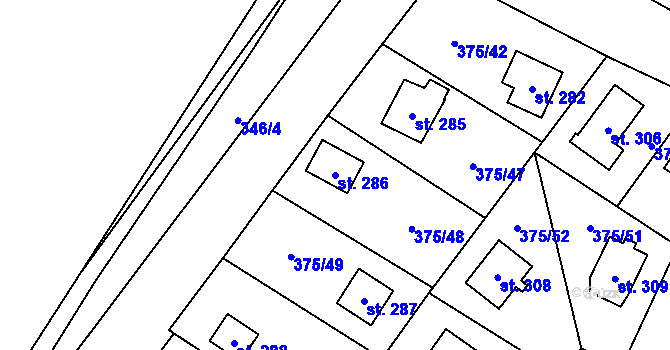 Parcela st. 286 v KÚ Ovčáry u Kolína, Katastrální mapa