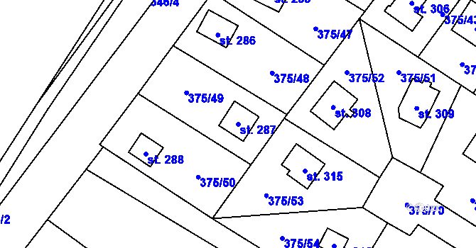 Parcela st. 287 v KÚ Ovčáry u Kolína, Katastrální mapa