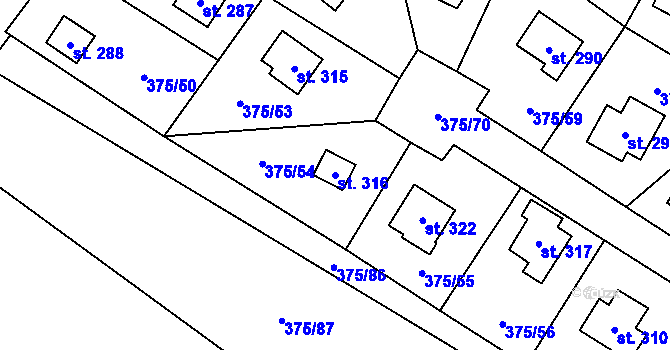 Parcela st. 316 v KÚ Ovčáry u Kolína, Katastrální mapa