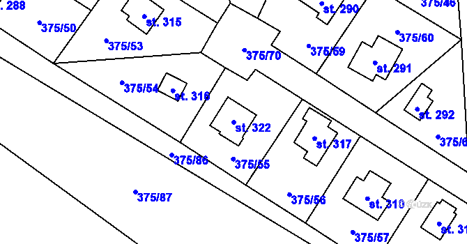 Parcela st. 322 v KÚ Ovčáry u Kolína, Katastrální mapa