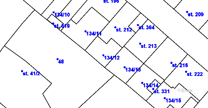Parcela st. 134/12 v KÚ Ovčáry u Kolína, Katastrální mapa