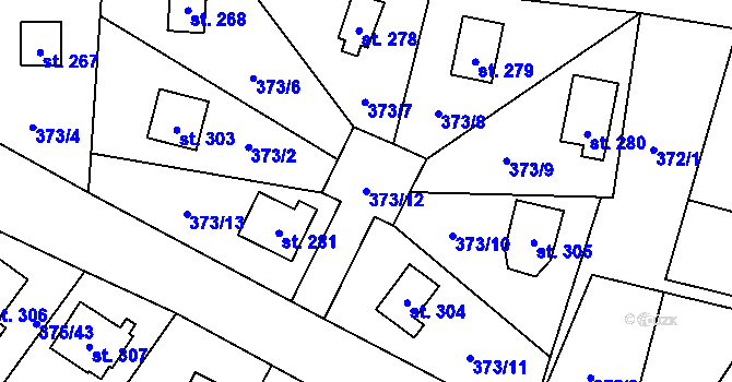 Parcela st. 373/12 v KÚ Ovčáry u Kolína, Katastrální mapa